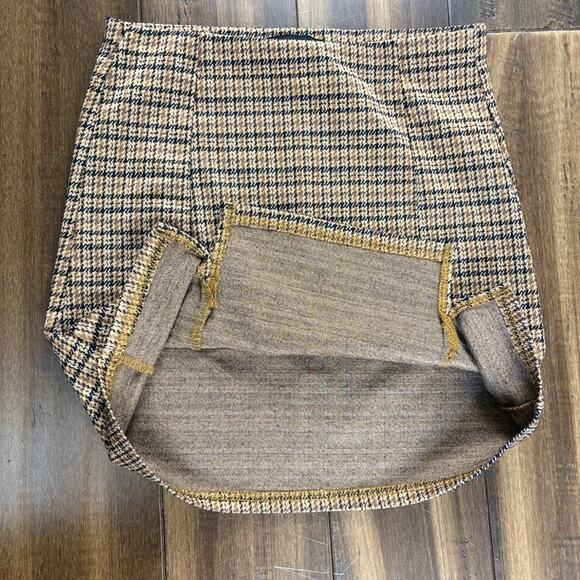 Hesperus S Plaid Tan Brown Houndstooth Mini Skirt Elastic Waist y2k Fall Preppy - Picture 6 of 9